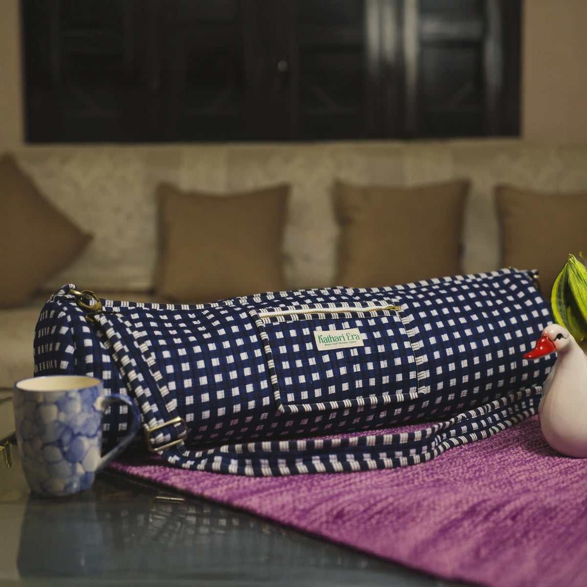 Indigo Grid Yoga Bag