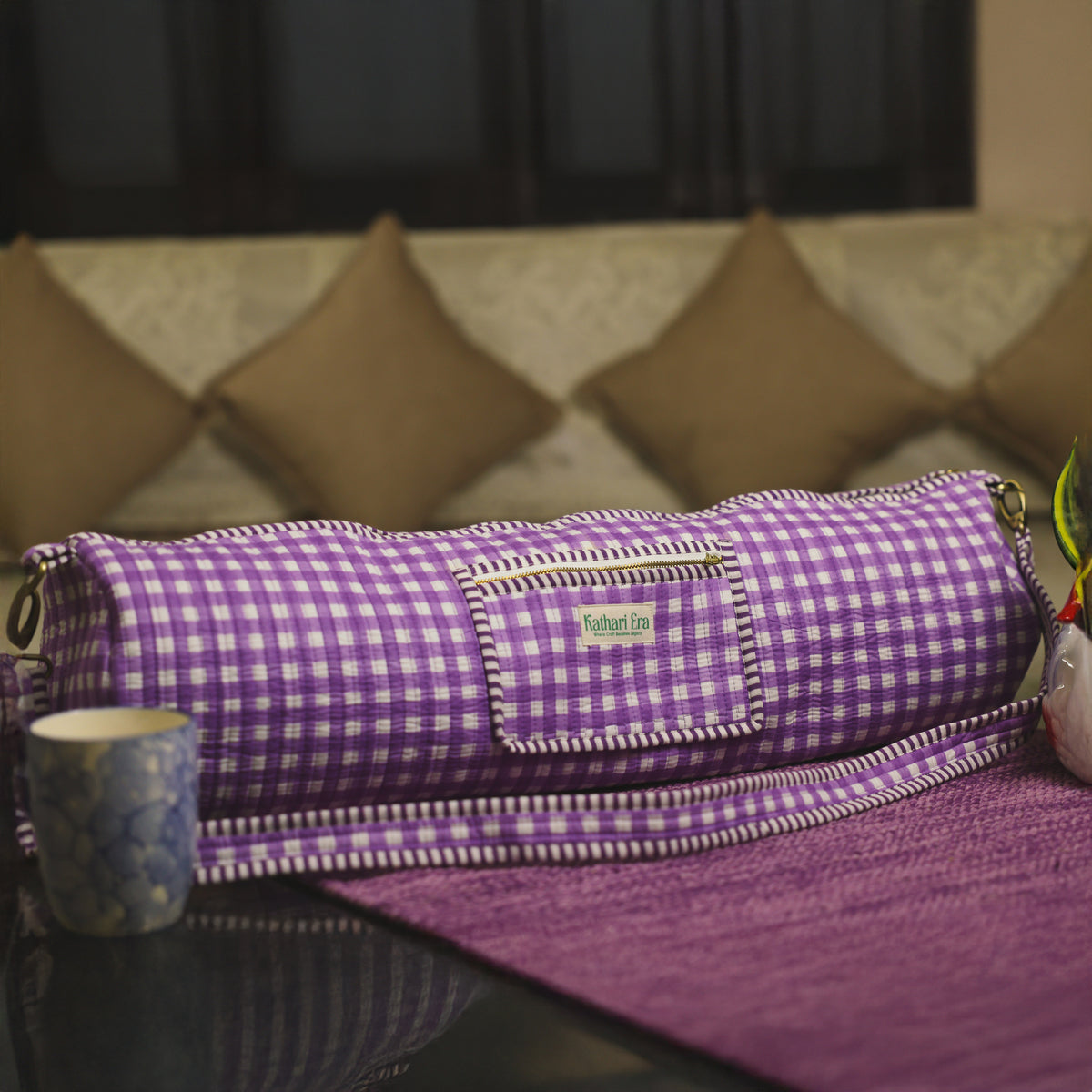 Lavender Grid Yoga Bag